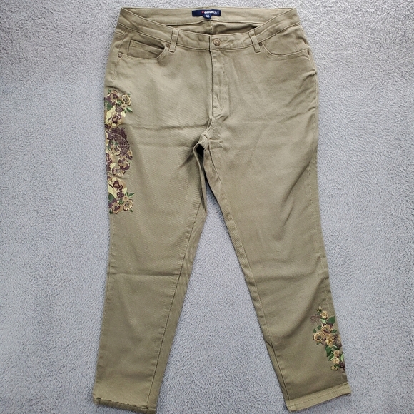 Denim 24/7 Denim - Denim 24/7 Jeans Womens Plus Size 16W Floral Printed Olive Green